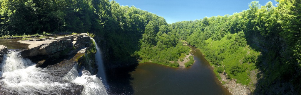 Panorama view from the top of Salmon River Falls in Oswego County, New York