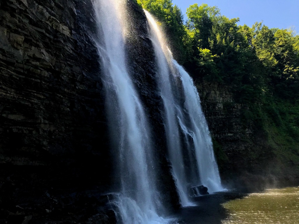 A view of Salmon River Falls from the base looking up, in Oswego County, New York
